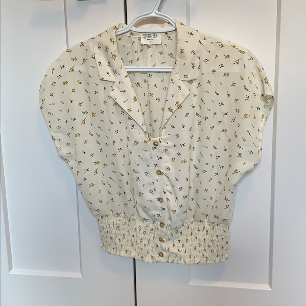 Cream & Floral Blouse NWOT